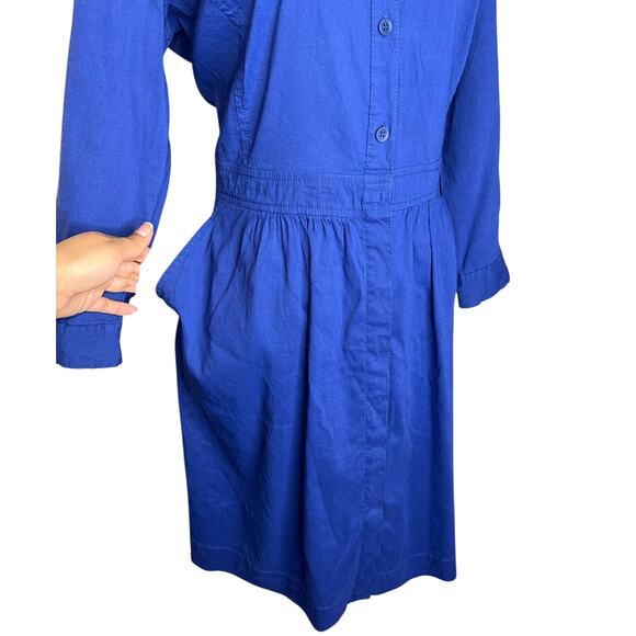 Eileen Fisher Long Sleeve Blue Dress Size Medium Linen Blend Button Down - Picture 5 of 10